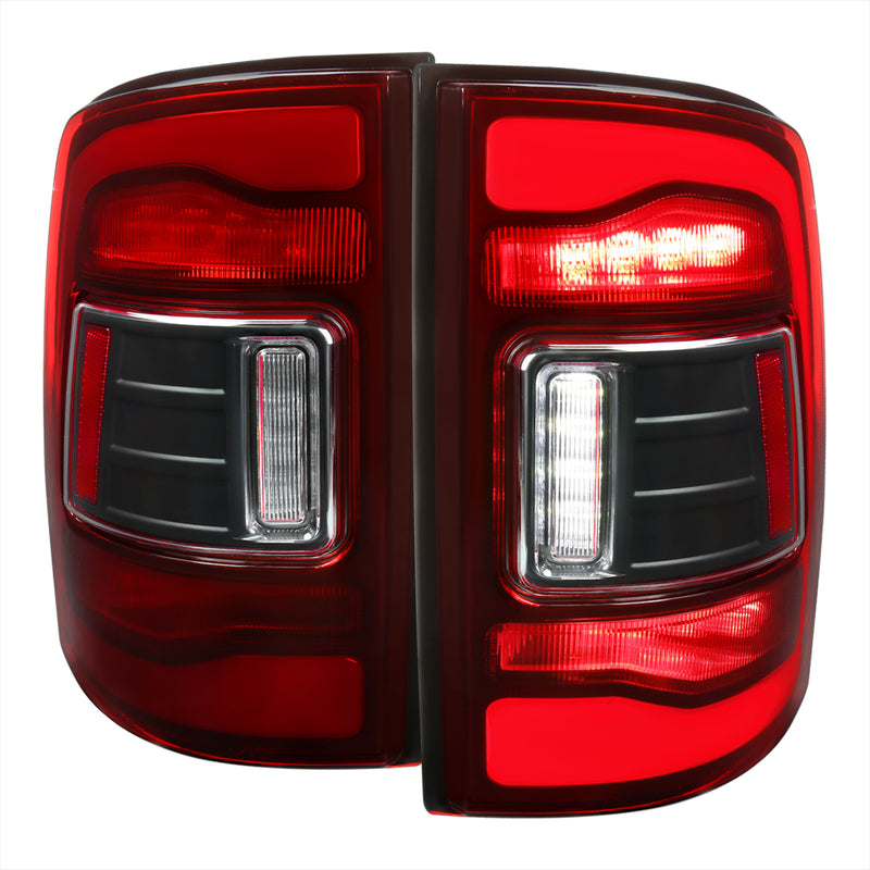 Spec-D 09-19 Dodge Ram Full Led Tail Light Matte Black Housing Red And Clear Lens Red Led Bar LT-RAM09RLED-RS