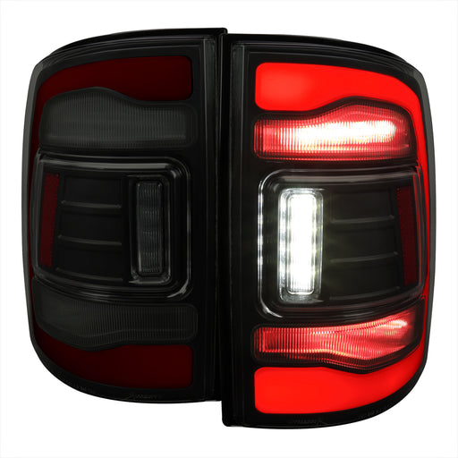 Spec-D 09-19 Dodge Ram Full Led Tail Light Matte Black Housing Smoked Lens Red Led Bar LT-RAM09SMLED-RS