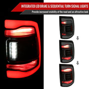 Spec-D 13-18 Dodge Ram 1500 2500 3500 Led Tail Lights Black Housing Smoked Lens White Led With Sequential Turn Signal LT-RAM13BBLED-SQ-RS