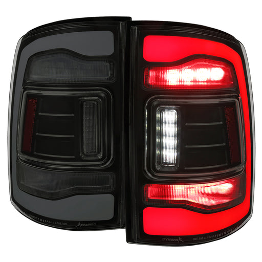 Spec-D 13-18 Dodge Ram 1500 2500 3500 Led Tail Lights Black Housing Smoked Lens White Led With Sequential Turn Signal LT-RAM13BBLED-SQ-RS
