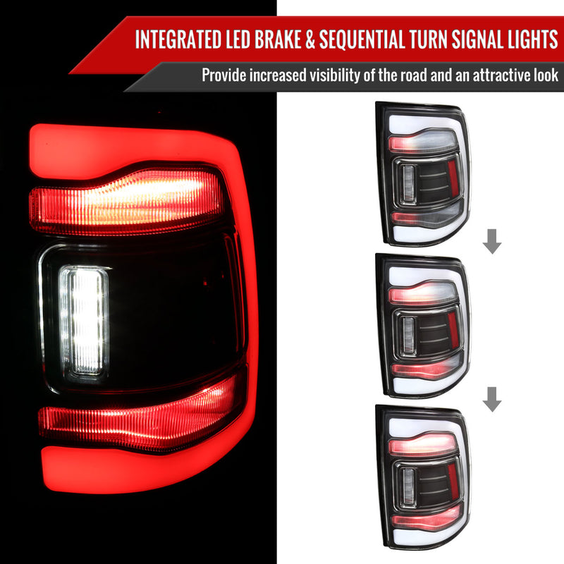 Spec-D 13-18 Dodge Ram 1500 2500 3500 Led Tail Lights Black Housing Clear Lens White Led With Sequential Turn Signal LT-RAM13JMLED-SQ-RS
