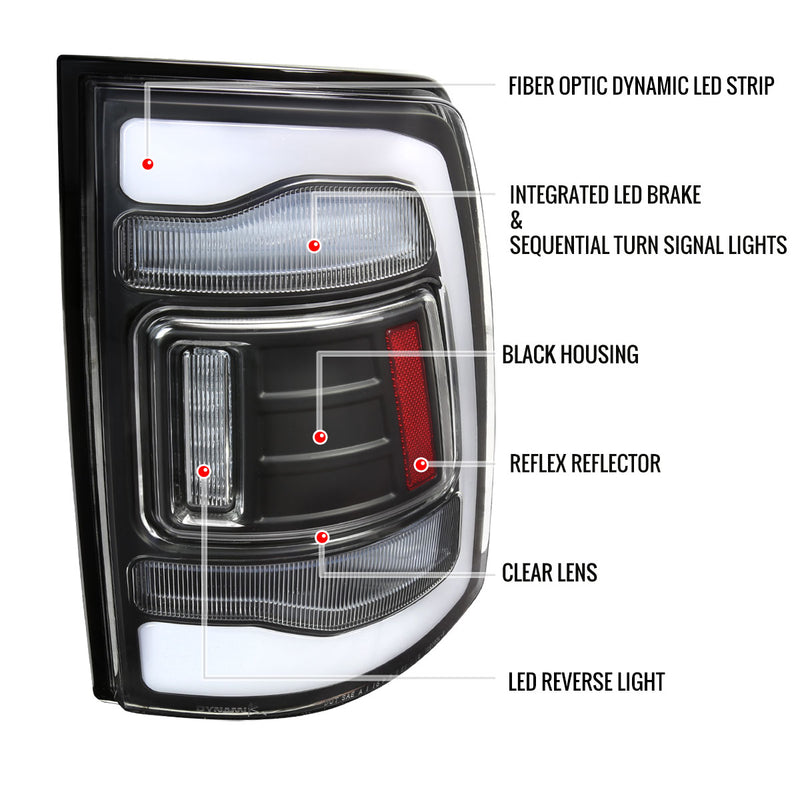 Spec-D 13-18 Dodge Ram 1500 2500 3500 Led Tail Lights Black Housing Clear Lens White Led With Sequential Turn Signal LT-RAM13JMLED-SQ-RS