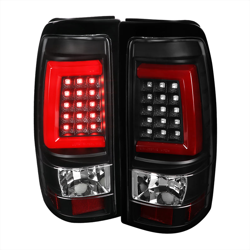 Spec-D 03-07 Chevrolet Silverado Led Light Bar Tail Lights- Black Housing- Clear Lens With Red Light Bar LT-SIV03JRLED-G2-TM