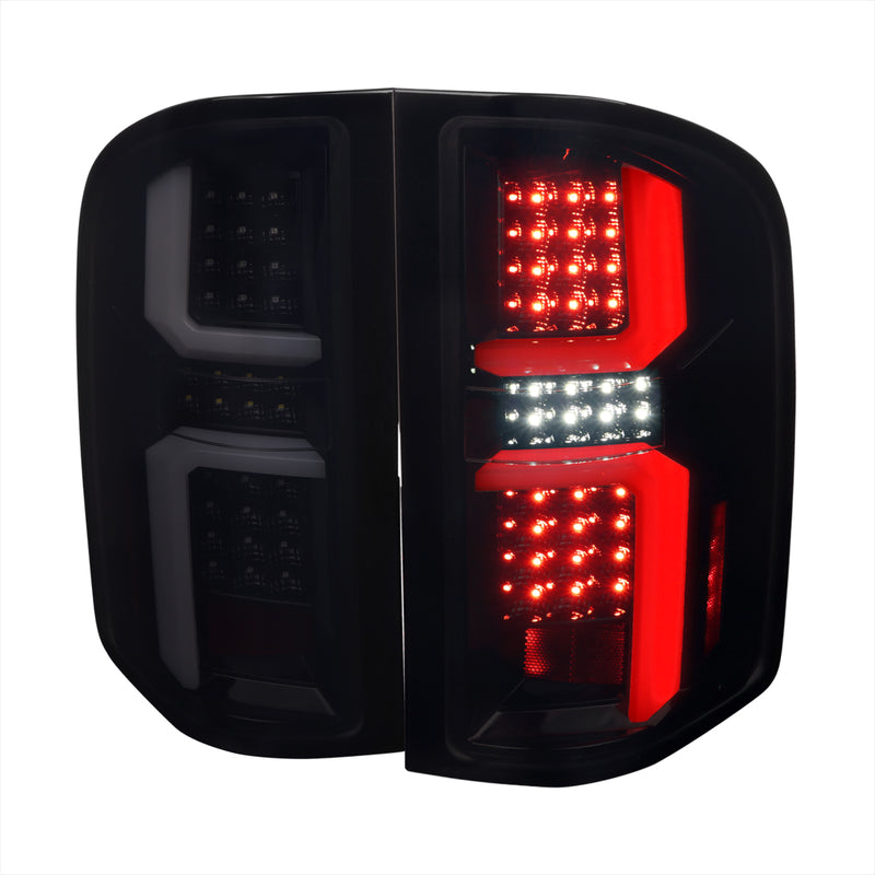 Spec-D 07-13 Chevrolet Silverado Led Light Bar Tail Lights Glossy Black Housing And Light Smoked Lens LT-SIV07BBLED-G2-TM