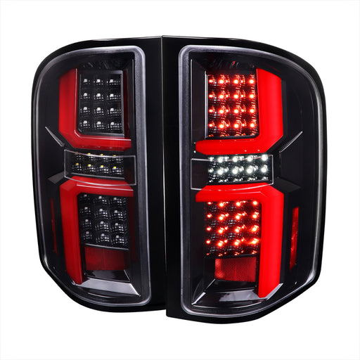 Spec-D 07-13 Chevrolet Silverado Led Light Bar Tail Lights Glossy Black Housing And Clear Lens LT-SIV07BKLED-G2-TM