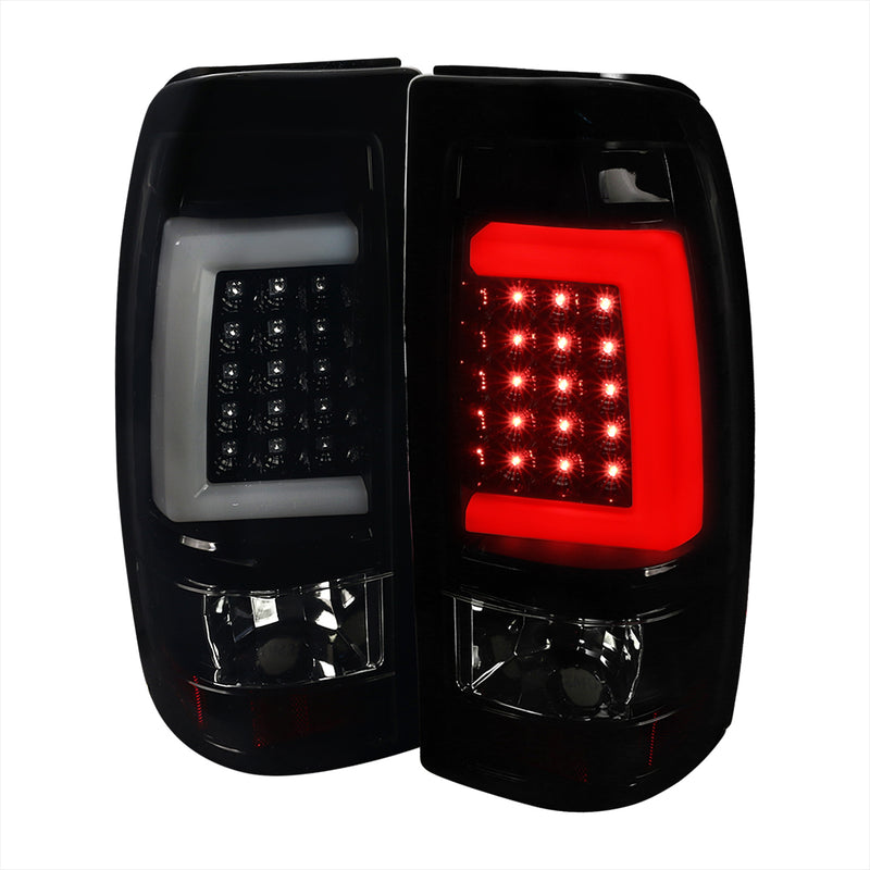 Spec-D 99-02 Chevrolet Silverado Led Bar Tail Lights- Glossy Black Housing/Smoke Lens-White Bar LT-SIV99BBLED-G2-TM