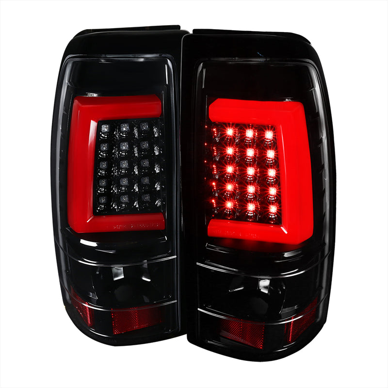Spec-D 99-02 Chevrolet Silverado Led Bar Tail Lights-Full Glossy Black Housing/Clear Lens-Red Bar LT-SIV99BKLED-G2-TM