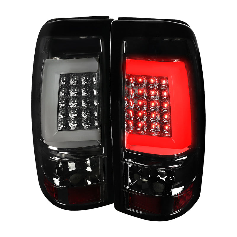 Spec-D 99-02 Chevrolet Silverado Led Bar Tail Lights-Chrome Housing/Smoke Lens-White Bar LT-SIV99GLED-G2-TM