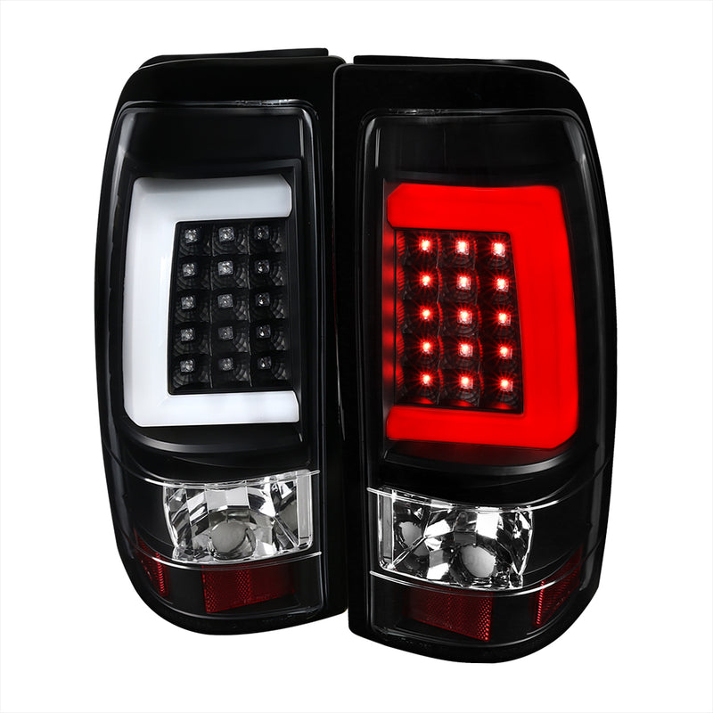 Spec-D 99-02 Chevrolet Silverado Led Bar Tail Lights-Full Black Housing/Clear Lens-Whitebar LT-SIV99JMLED-G2-TM