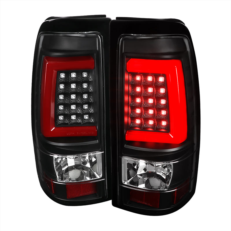 Spec-D 99-02 Chevrolet Silverado Led Light Bar Tail Lights- Black Housing- Clear Lens With Red Light Bar LT-SIV99JRLED-G2-TM