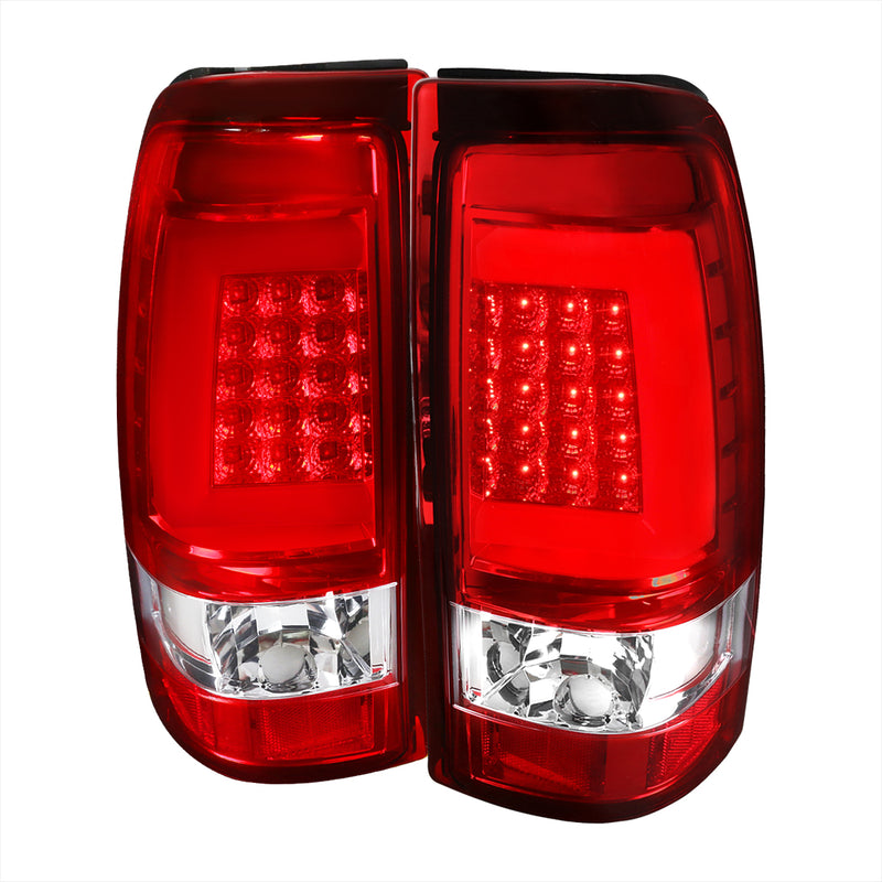 Spec-D 99-02 Chevrolet Silverado Led Bar Tail Lights-Chrome Housing/Red Lens-White Bar LT-SIV99RLED-G2-TM