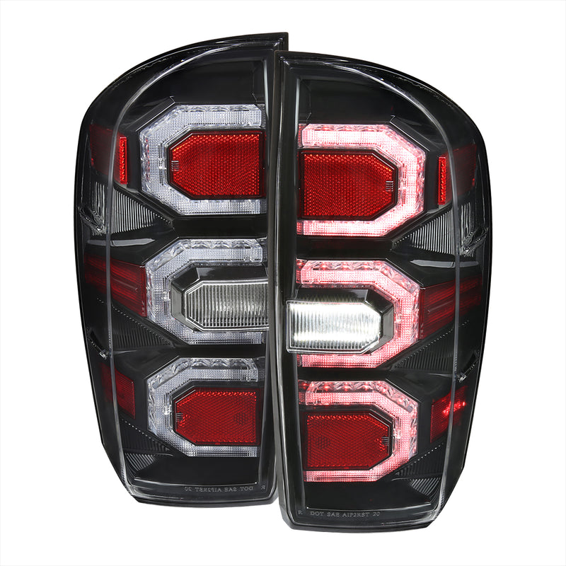 Spec-D 16-21 Toyota Tacoma Led Tail Lights Black Housing And Clear Lens LT-TAC16JMLED-SQ-FS