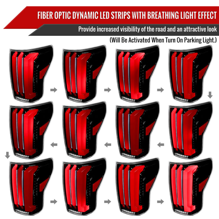 Spec-D 07-13 Toyota Tundra Facelift Full Led Tail Lights Glossy Black Housing Clear Lens Red Light Bar Sequential Turn Signal Breathing Light Effect LT-TUN07BKLED-SQ-RS