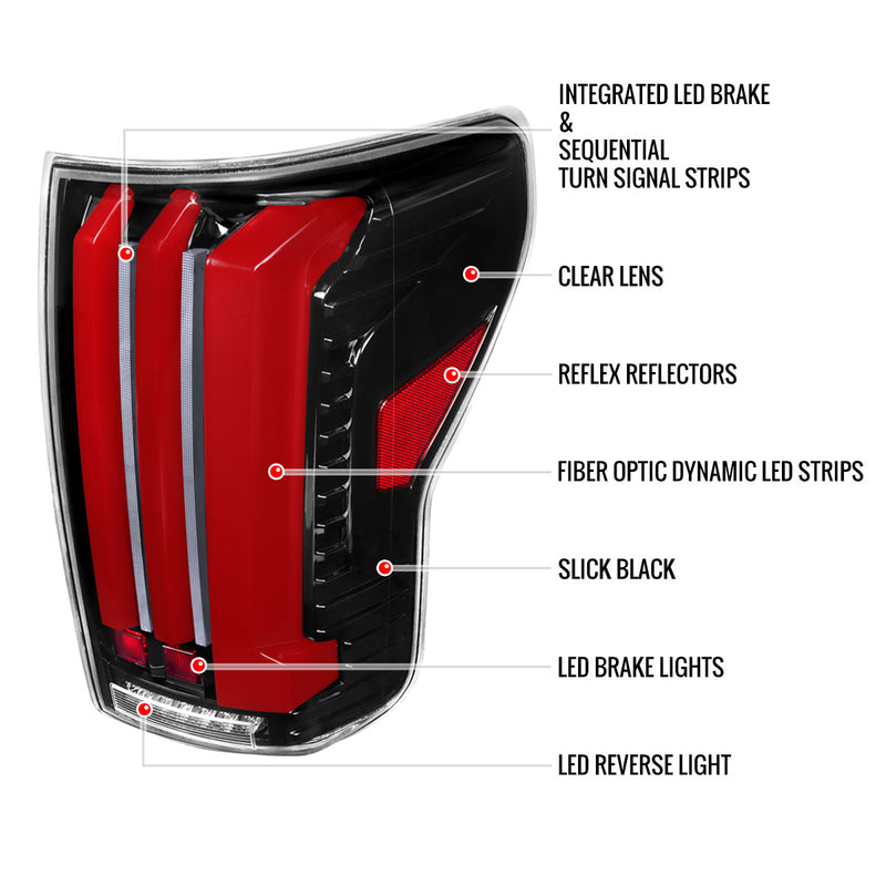 Spec-D 07-13 Toyota Tundra Facelift Full Led Tail Lights Glossy Black Housing Clear Lens Red Light Bar Sequential Turn Signal Breathing Light Effect LT-TUN07BKLED-SQ-RS