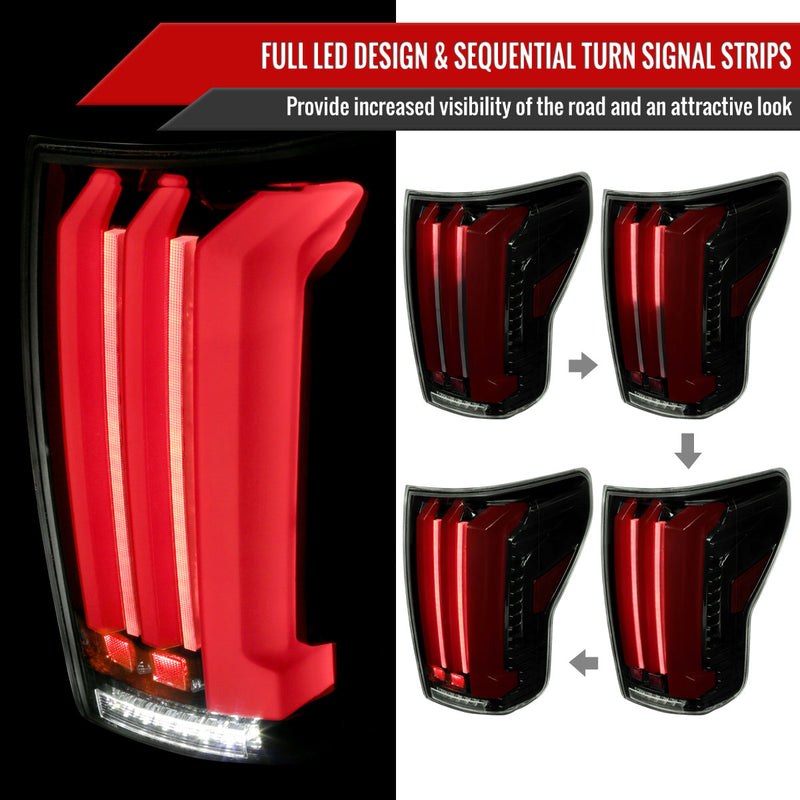 Spec-D 07-13 Toyota Tundra Facelift Full Led Tail Lights Glossy Black Housing Smoked Lens Red Light Bar Sequential Turn Signal Breathing Light Effect LT-TUN07BZLED-SQ-RS