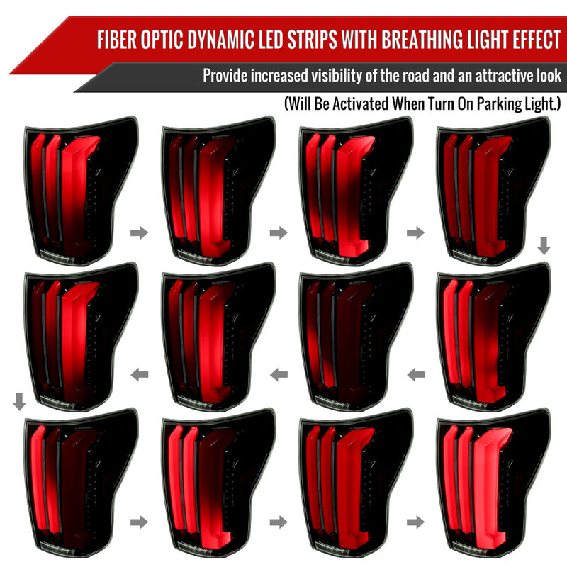 Spec-D 07-13 Toyota Tundra Facelift Full Led Tail Lights Glossy Black Housing Smoked Lens Red Light Bar Sequential Turn Signal Breathing Light Effect LT-TUN07BZLED-SQ-RS