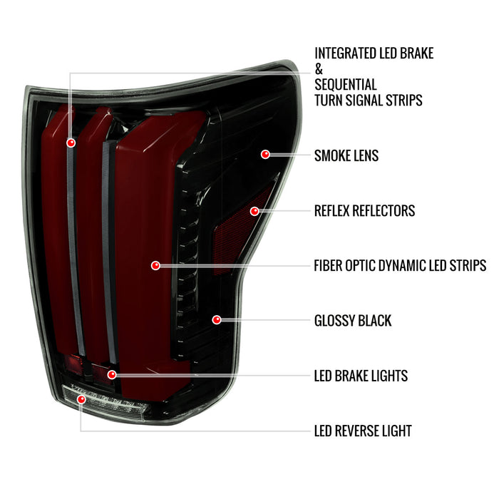 Spec-D 07-13 Toyota Tundra Facelift Full Led Tail Lights Glossy Black Housing Smoked Lens Red Light Bar Sequential Turn Signal Breathing Light Effect LT-TUN07BZLED-SQ-RS