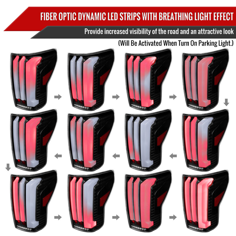 Spec-D 07-13 Toyota Tundra Facelift Full Led Tail Lights Matte Black Housing Clear Lens White Light Bar Sequential Turn Signal Breathing Light Effect LT-TUN07JMLED-SQ-RS