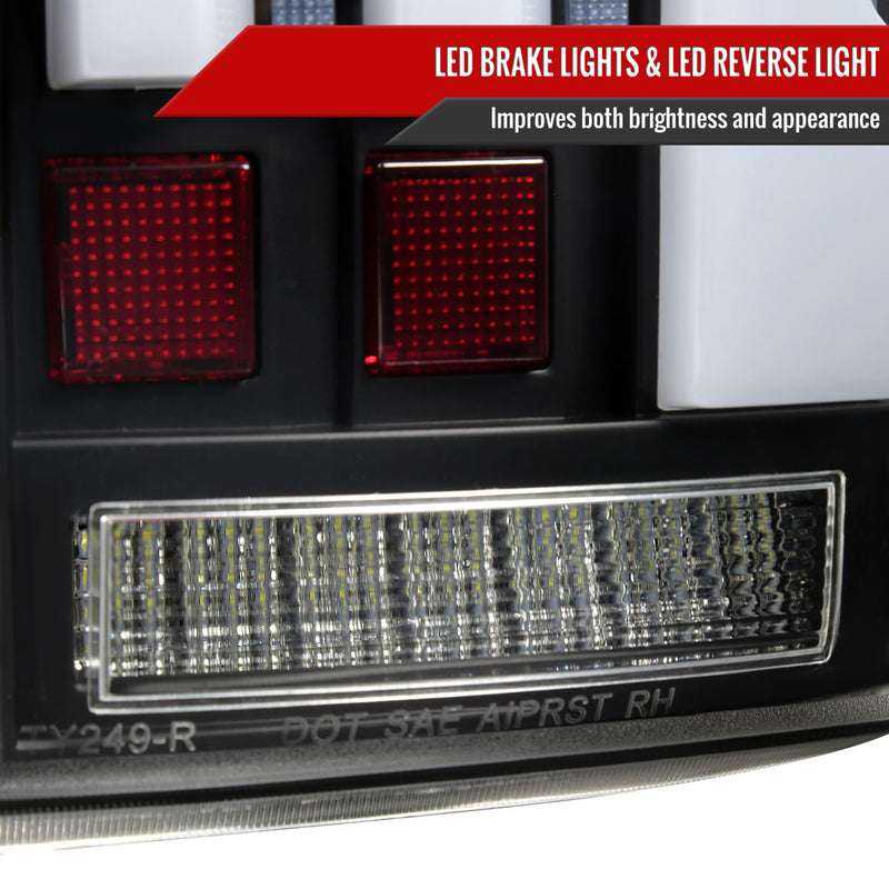 Spec-D 07-13 Toyota Tundra Facelift Full Led Tail Lights Matte Black Housing Clear Lens White Light Bar Sequential Turn Signal Breathing Light Effect LT-TUN07JMLED-SQ-RS