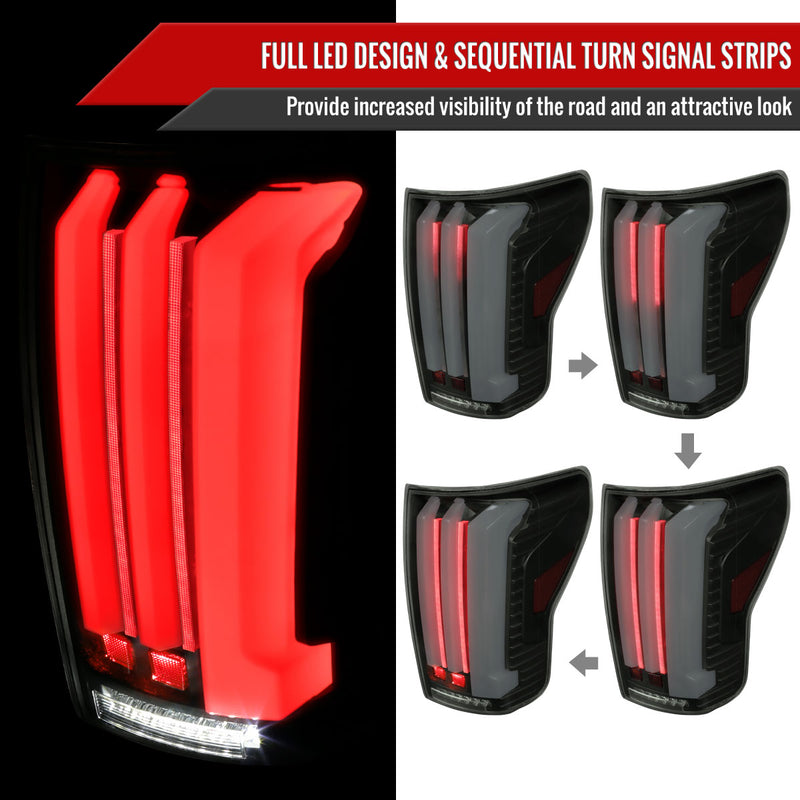 Spec-D 07-13 Toyota Tundra Facelift Full Led Tail Lights Matte Black Housing Smoked Lens White Light Bar Sequential Turn Signal Breathing Light Effect LT-TUN07SMLED-SQ-RS