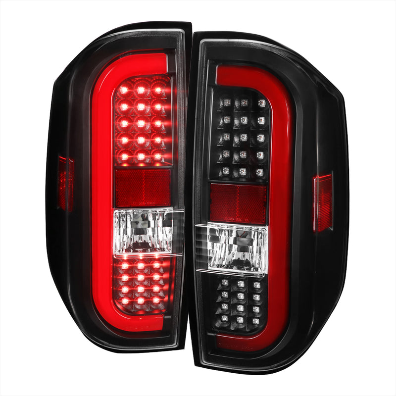 Spec-D 14-18 Toyota Tundra Led Tail Light- Black Housing- Clear Lens Red Light Bar LT-TUN14JRLED-SQ-TM