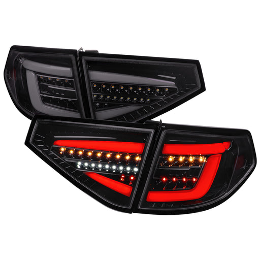 Spec-D 08-11 Subaru Impreza 2.5L Hatchback Tail Lights Glossy Black Housing And Light Smoked Lens - Sequential Signal Full Led Taillight With White Light Bar (Also Fit 08-14 Subaru Impreza Wrx 2.5 L Hatchback) LT-WRX085BBLED-SQ-TM