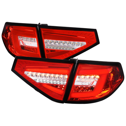 Spec-D 08-11 Subaru Impreza 2.5L Hatchback Tail Lights Chrome Housing And Red Lens - Sequential Signal Full Led Taillight With White Light Bar (Also Fit 08-14 Subaru Impreza Wrx 2.5 L Hatchback) LT-WRX085RLED-SQ-TM