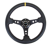 NRG Steering Wheel 350mm (3" Deep) Black Spoke w/ Black Leather / Yellow Stripe