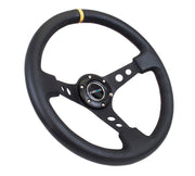 NRG Steering Wheel 350mm (3" Deep) Black Spoke w/ Black Leather / Yellow Stripe