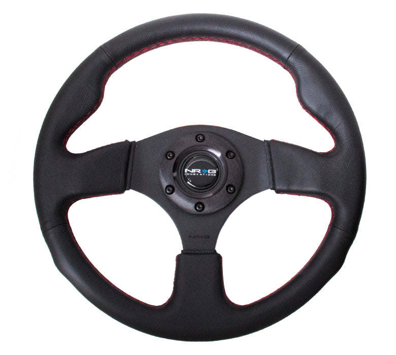 NRG Reinforced Steering Wheel 320mm Sport Leather Steering Wheel w/ red stitch