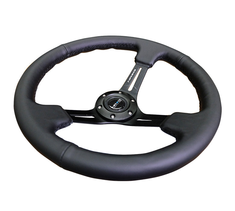 NRG Steering Wheel 350mm (3" Deep) Black Leather with Black Stitching