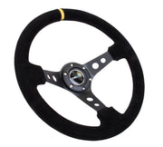 NRG Steering Wheel 350mm (3" Deep) Suede Black Stitch w/ Yellow Center Mark