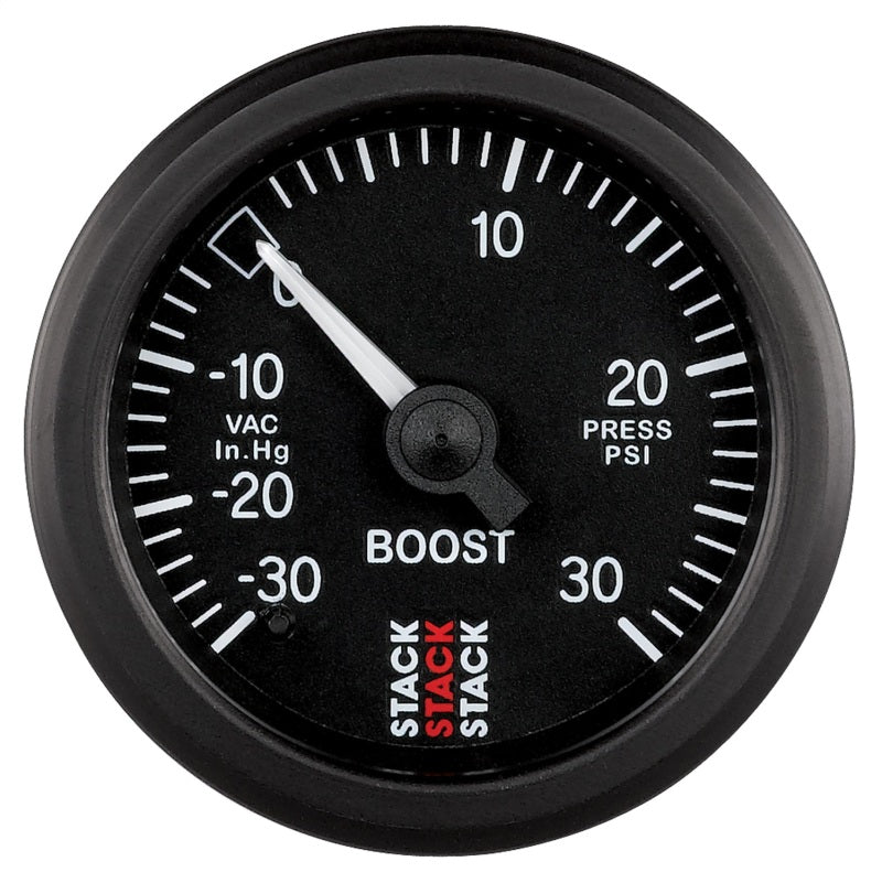 Manomètre de suralimentation mécanique Autometer 52mm Stack -30INHG à +30PSI - Noir
