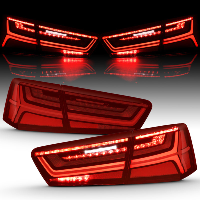 ANZO 2012-2018 Audi A6 Feu arrière LED Boîtier noir Rouge/lentille transparente 4 pièces (Signal séquentiel)
