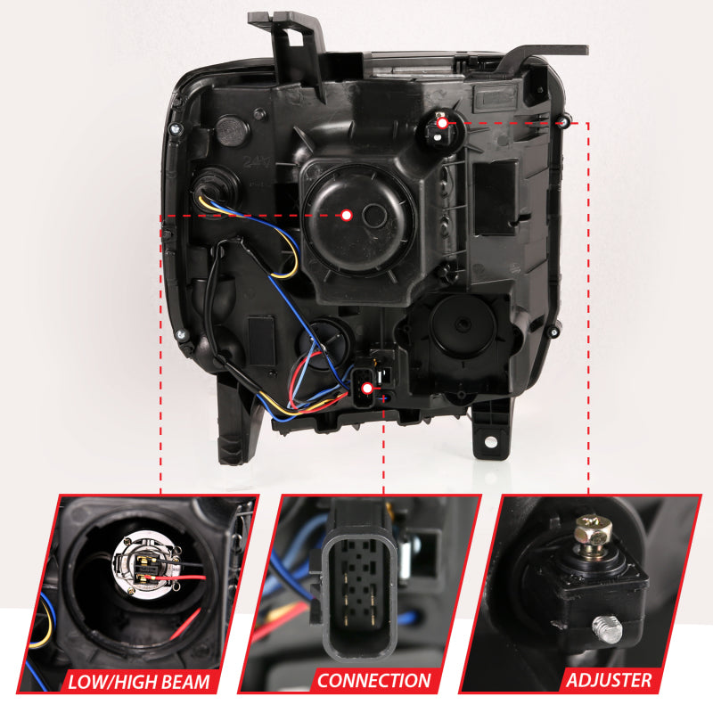 ANZO 2014-2015 Gmc Sierra 1500HD Phare de style planche de projecteur Noir avec Drl