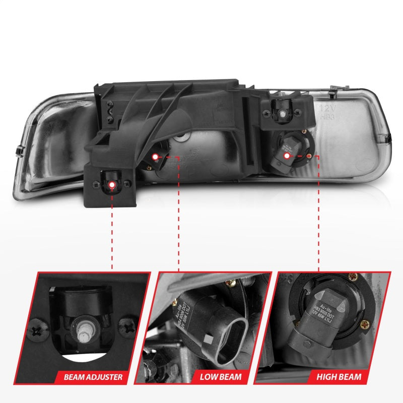 ANZO 1999-2002 Chevrolet Silverado 1500 Phares en cristal chromés