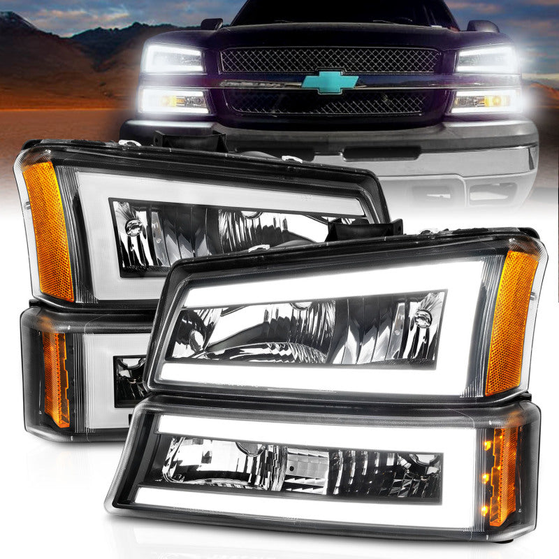ANZO 2003-2006 Chevrolet Silverado 1500 Phares en cristal avec boîtier noir pour barre lumineuse