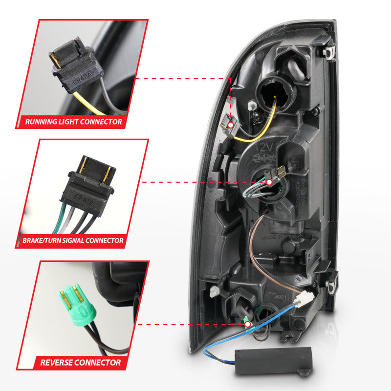 ANZO 05-15 Toyota Tacoma Feux arrière LED complets avec barre lumineuse séquentielle boîtier noir lentille transparente