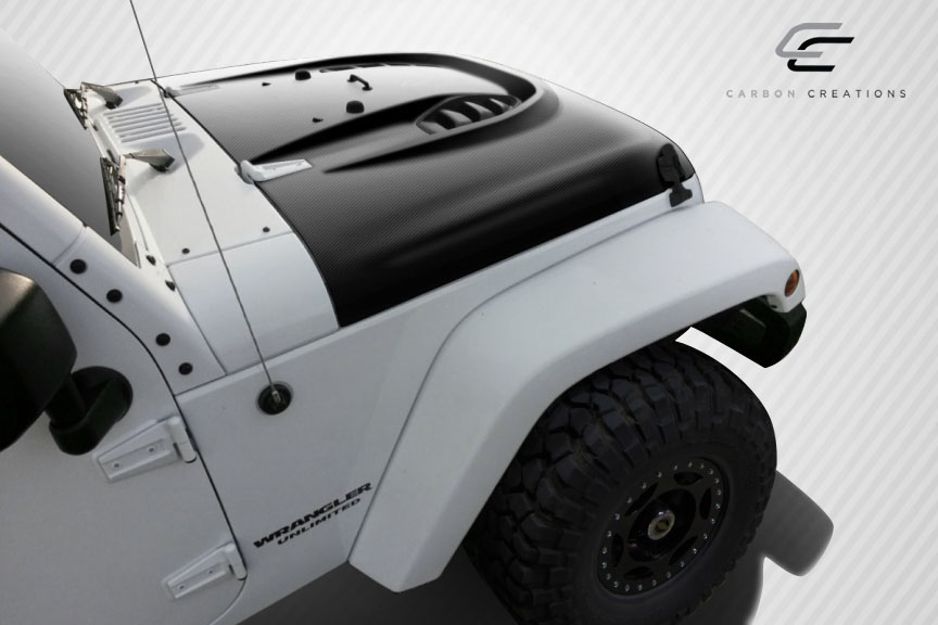 2007-2018 Jeep Wrangler Carbon Creations Power Dome Hood - 1 Piece