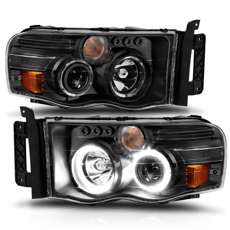Phares de projecteur ANZO 2002-2005 Dodge Ram 1500 avec halo noir clair ambre