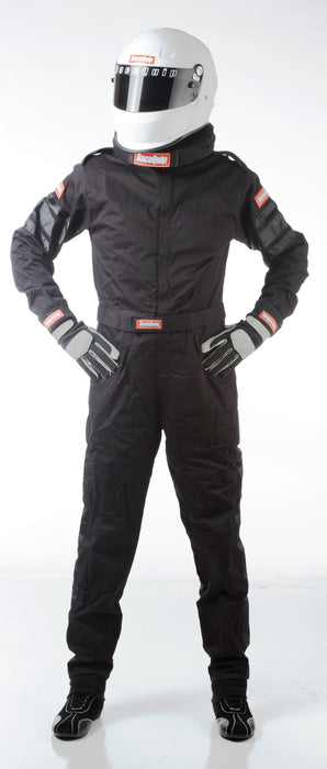 110004 RaceQuip One Piece Single Layer Racing Driver Fire Suit, SFI 3.2A/ 1 , Black Med-Tall