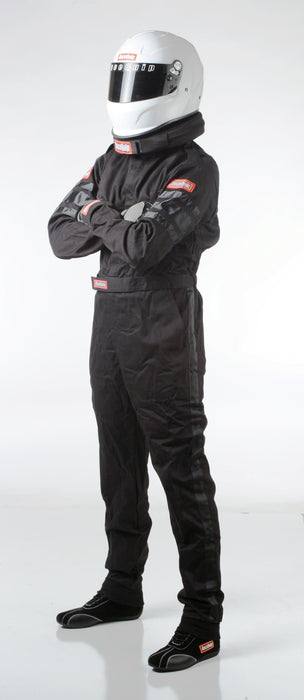 110003 RaceQuip One Piece Single Layer Racing Driver Fire Suit, SFI 3.2A/ 1 , Black Medium
