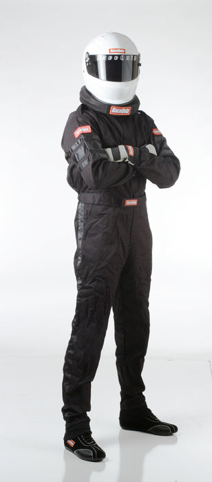 110004 RaceQuip One Piece Single Layer Racing Driver Fire Suit, SFI 3.2A/ 1 , Black Med-Tall