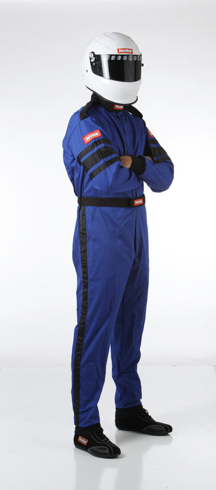 110024 RaceQuip One Piece Single Layer Racing Driver Fire Suit, SFI 3.2A/ 1 , Blue Med-Tall