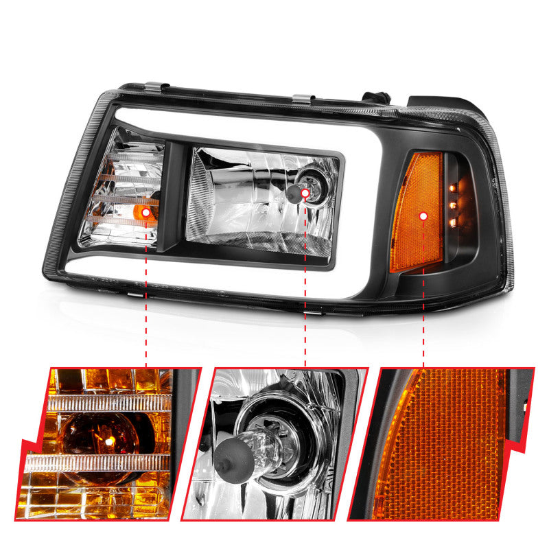 ANZO 2001-2011 Phares en cristal Ford Ranger avec boîtier noir pour barre lumineuse