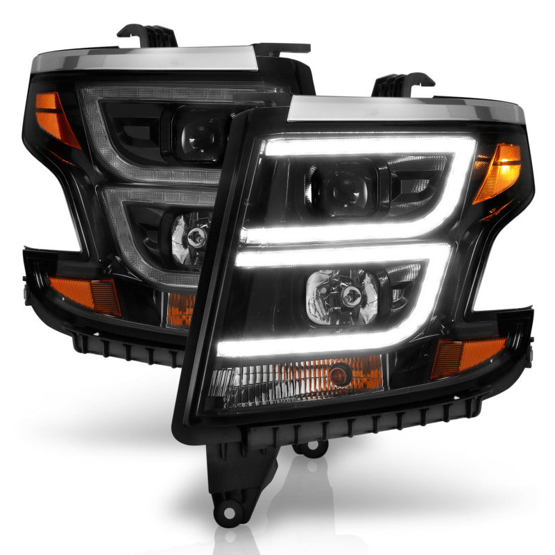 ANZO 2015-2020 Chevy Tahoe Phares de projecteur style planche Noir avec DRL