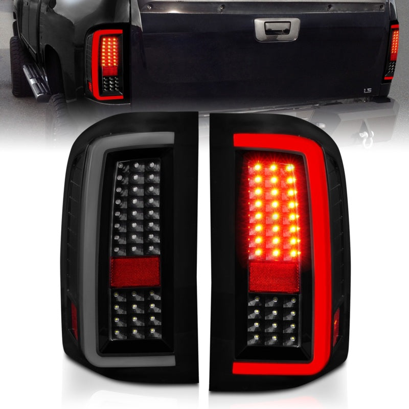 ANZO 2007-2013 Chevrolet Silverado1500/ 2500/ 3500 Feux arrière LED avec barre lumineuse Boîtier noir Fumée