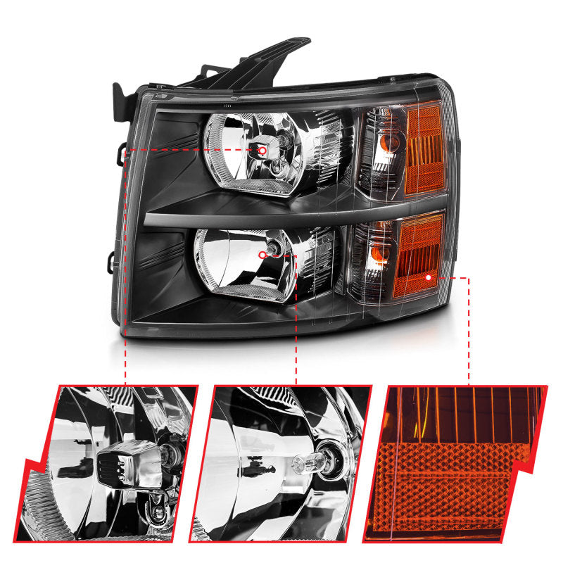 ANZO 2007-2013 Chevrolet Silverado Cristal Phares Noir