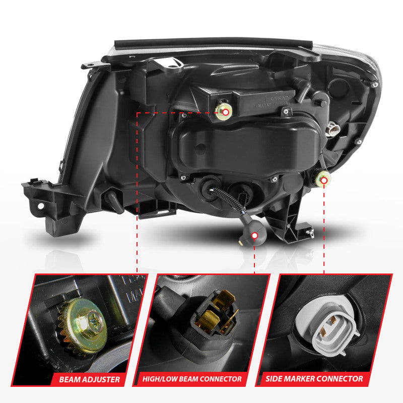 ANZO 05-11 Phares de projecteur Toyota Tacoma avec boîtier noir Switchback de barre lumineuse