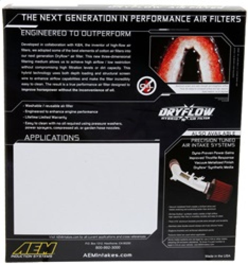 AEM 07-10 Impreza / 08-10 Forester 8,75 pouces O/SL x 8,563 pouces O/SW x 2,438 pouces H Filtre à air DryFlow